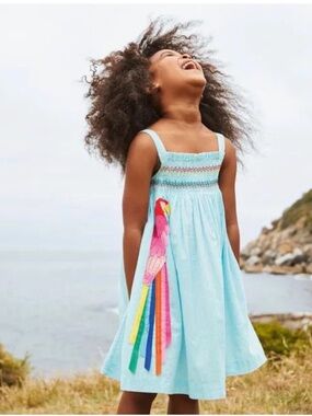 Mini Boden Light Blue Parrot Applique Sundress